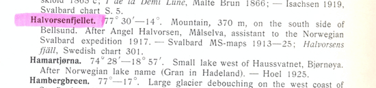Svalbard place names Halvorsenfjellet